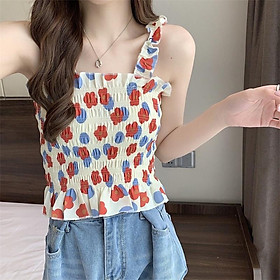 Áo 2s 2 dây hoa bánh bèo chun co giãn xinh xắn hàng Quảng Châu