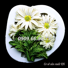 Khuôn làm rau câu silicon 4 hoa cúc họa mi kèm lá loại 10 cm - Mã số 1147