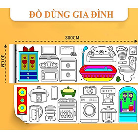 Cuộn tranh tô màu 3m có thể cắt dán làm sticker dài 3m rộng 30cm cho bé, dán lên tường không bong tróc sơn