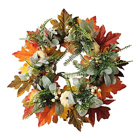 Autumn Wreath Home Fall Harvest Door Wreath with Pumpkins Maple Leaves Decor