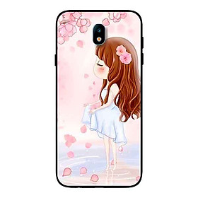 Ốp Lưng in cho Samsung J7 Pro Mẫu Cô Gái Váy Trắng Nền Hoa Đàọ - Hàng Chính Hãng