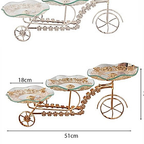 KỆ ĐỂ BÁNH HOA QUẢ 3 TẦNG HÌNH THUYỀN HỢP KIM ĐĨA KÍNH CƯỜNG LỰC CAO CẤP