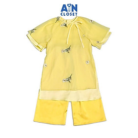 Bộ Áo Dài bé gái họa tiết Hoa Mai Cúc Vàng Lụa Xốp - AICDBGJEGHFD - AIN Closet