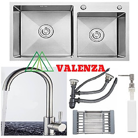 Mua Combo chậu rửa bát inox sus304 8245  vòi rửa bát inox nóng lạnh cổ ngỗng  rá inox  bình xà phòng  xả chậu