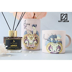Cốc gốm có quai Gút Mỏ Ling - Vẽ tay Cung Hoàng Đạo - Bạch Dương/Aries