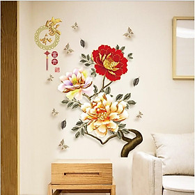 Mua Decal trang trí tường - Hoa Mẫu Đơn 3D sắc màu mới