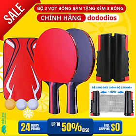 Combo 2 Vợt Bóng Bàn Tặng Kèm 3 Quả Bóng Bàn + Kẹp Trụ Lưới Bóng Bàn Rút Gọn Nhựa ABS 1,7m Chính Hãng dododios