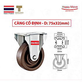 Bánh xe nhựa chịu nhiệt dành cho thiết bị Nung/ nướng/ hấp/ sấy - càng cố định - Thương hiệu Happy Move Thái Lan (màu nâu)