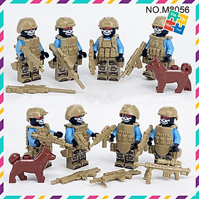 Combo 8 Lính Lắp Ráp Minifigures Quân Đội Swat Chiến Đấu Đặc Chủng Có Giáp Trang Bị Và Chó Nghiệp Vụ M8056