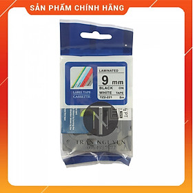 Nhãn In đa lớp Tz2-221 - Đen nền trắng 9mm x 8m- hàng chính hãng