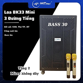 Hình ảnh Loa Kéo Di Động BK33 Mini (Bass 30, 3 Đường Tiếng) NEW Công suất 600w dùng cho karaoke gia đình hội họp dám tiệc âm thanh lớn tặng kèm 2 mic cap cấp uhf