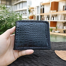 Ví Nam Da Cá Sấu. Ví 2 Mặt Đan Viền Thủ Công - Dáng Ngang Dễ Sử Dụng