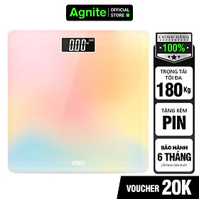 Cân Điện Tử Sức Khoẻ Thể Thao Thông Minh Mặt Vuông Kính Cường Lực Chịu Lực 180Kg Agnite x Deli - Nhiều Màu Sắc - E86120
