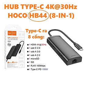 Mua Hub Type C cho macbook 8in1 Hoco HB44 7in1 HB43  (HDMi  USB  RJ45  SD  microSD Type C PD 100W) _ Hàng chính hãng