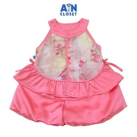 Set bộ quần áo Ngắn bé gái họa tiết Hoa Huệ Lụa Hồng cổ yếm - AICDBGE9JOQU - AIN Closet