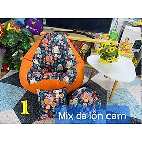 Mua VỎ BỌC ghế lười xốp  họa tiết cú   vải thô hàn mix màu  4 size (vỏ+lót ko xốp) -INB MÀU