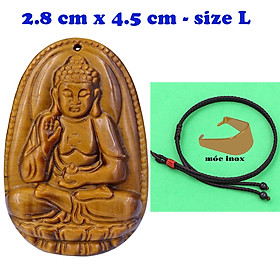 Mặt Phật A di đà đá mắt hổ 4.5 cm kèm vòng cổ dây dù nâu - mặt dây chuyền size lớn - size L, Mặt Phật bản mệnh