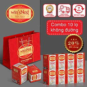 Combo 10 lọ Yến Sào cao cấp win'snest Tổ Yến Chưng Sẵn Không Đường 20% (70 ml/ lọ) kèm túi xách