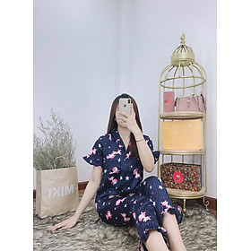 Đồ bộ ngủ Pijama mặc nhà Lụa Gấm tay ngắn quần dài - dài cộc phối bèo họa tiết dưới 62kg cho bạn nữ cực xinh và dễ thương