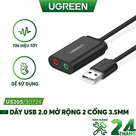 Dây USB 2.0 UGREEN US205 mở rộng sang đồng thời 2 cổng 3.5mm cho tai nghe + mic (DISABLE) - Hàng chính hãng