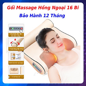 Gối mát xa massage hồng ngoại 16 bi cao cấp thế hệ mới, trị liệu cổ, vai ,gáy, cột sống lưng chất liệu da, vải chống thấm nước + tặng kèm gối lưng + gói trị liệu ngải cứu