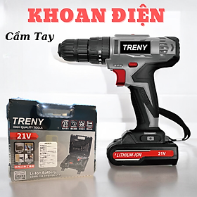 Bộ khoan điện cầm tay chất lượng cao Treny 21V chính hãng – kèm bộ dụng cụ 23 món và bộ sạc - lực xoắn 35N.m - chuyên khoan tường, khoan gỗ, khoan sắt và khoan bê tông.