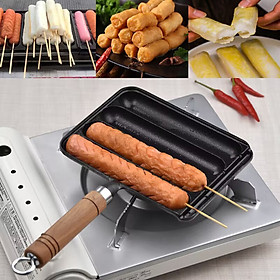 Chảo Gang Nướng Hot Dog , Xúc XÍch Chất Liệu Gang Đúc Nguyên Khối Chống Dính