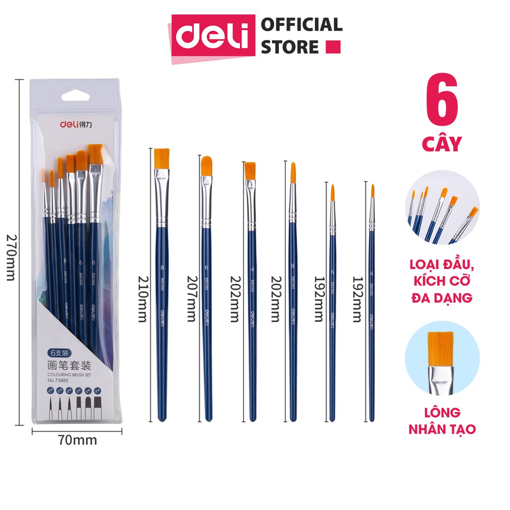 Bộ Cọ Vẽ Chuyên Nghiệp Deli - Dùng Cho Màu Nước/Bột/Sơn Acrylic -Set 4/6 Cây- 73885/73866/73867