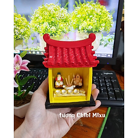 Miếu Thần Tài Thổ Địa 349K (Miếu size đại + 02 tượng 3cm + lư hương và chung cúng đất.sét) Giàu có Quà tặng Đồ trang trí