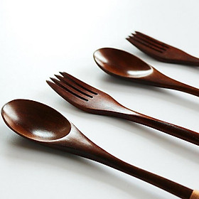 Wooden Spoon Fork Chopsticks Set, Lunch Tableware, Japanese Style