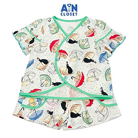 Bộ quần áo ngắn bé gái họa tiết Ô Dù xanh cotton - AICDBG7WCNXK - AIN Closet