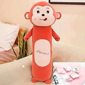 Gối Ôm Hình Thú Nhồi Bông Cưng Dài 60cm Siêu Mềm Đáng Yêu Dễ Thương Chất Liệu Cao Cấp An Toàn Cho Em Bé - Tặng Kèm Tất Cà Rốt-Khỉ