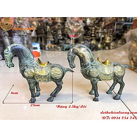 Mua Đôi Tượng Ngựa Màu Xanh Giả Cổ Bằng Đồng Cao 23cm -Vật phẩm phong thủy