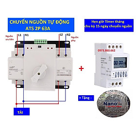 Mua Combo chuyển nguồn tự động ATS 2P 63A + hẹn giờ chu kỳ tháng ( Timer tháng ) - Đấu dây và cài đặt sẵn