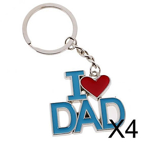 4xModern I Love Parent Pendant Alloy Key Ring Bag Decoration Blue Red Dad