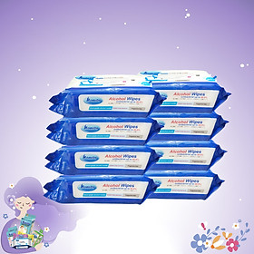 Combo thùng 8 gói Khăn ướt cồn kháng khuẩn cao cấp iHomeda ( 80 Miếng/ Gói) - Combo 8 of iHomeda premium anti-bacteria alcohol wipes ( 80 sheets per packpage)