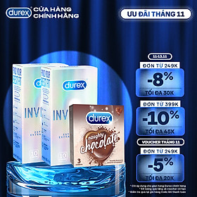 BỘ 1 HỘP BAO CAO SU siêu mỏng thêm bôi trơn DUREX INVISIBLE LUBRICATED và 1 HỘP DUREX INVISIBLE EXTRA THIN EXTRA SENSITIVE (52 mm, 10 bao/hộp)