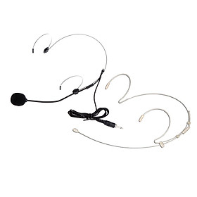 2 Pcs Wired Earhook Headset Headworn Microphones 3.5mm Black and White