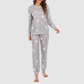 Women 2 Piece Set Star Print T-shirt Long Pants O-Neck Long Sleeve Tops Pullover Casual Pajama Home Wear
