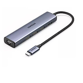 Bộ chuyển đổi Type C sang 3 × USB3.0 + HDMI + RJ45 1000Mbps 4k 60hz Gigabits Ugreen 20934 CM475 Hàng chính hãng