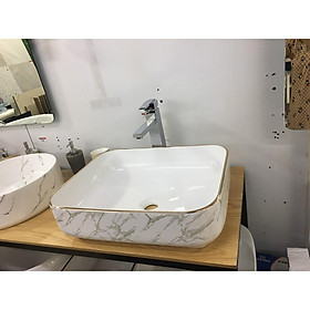 Mua Chậu rửa mặt đặt bàn đá vuông  bo tròn cạnh  vành chậu mỏng vân khói