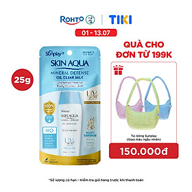 Kem chống nắng vật lý Skin Aqua kiềm dầu, dạng sữa dùng hàng ngày Sunplay Skin Aqua Mineral Defense Oil Clear Milk SPF50+ PA++++ 25g