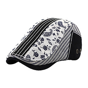 Men's Cotton Flat Cap Newsboy Hat with Adjustable Buckle, Fahion Paisley Pattern, 2 Colors (Black, Dark Blue)