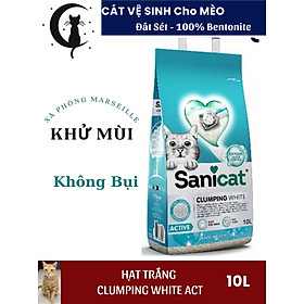 SANICAT Cát Vệ Sinh Mèo HẠT TRẮNG 10L CLUMPING WHITE ACT Đất Sét Bentonite