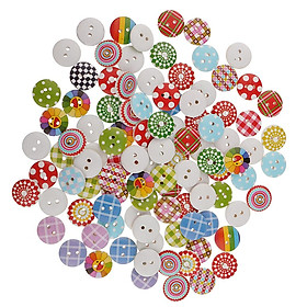 100pcs 15mm Wooden 2 Holes Buttons Polka Dot Buttons for Sewing Scrapbooking