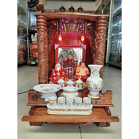 Mua Combo Bàn Thờ Thần Tài Ông Địa đẹp gỗ Xoan nâu ngang 48 cao 68 ( Tài Địa màu Đỏ )