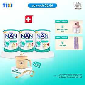 Bộ 3 Lon Sữa bột Nestlé NAN OPTIPRO PLUS 4 1500g/lon Giúp tiêu hóa tốt + Tăng cường đề kháng (2 - 6 tuổi) - Tặng Nồi lẩu điện A2