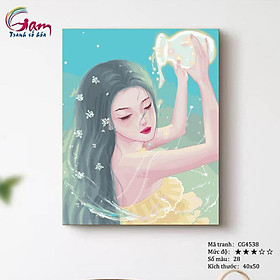 Mua Tranh tô màu theo số cung hoàng đạo cô gái Bảo Bình mới lọ màu to 5ml + 2 bộ cọ + khung 2.5cm CG4538