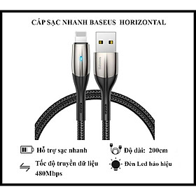 Cáp Sạc Nhanh Baseus Horizontal Data Cable 200cm - Dùng Cho iPhone iPad - Trang Bị Đèn Led - Công Nghệ Chống Đứt Gãy SR - Hàng Chính Hãng