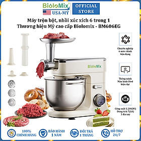 Máy trộn bột, xay thịt, nhồi xúc xích 6 trong 1 thương hiệu Mỹ cao cấp Biolomix BM606EG - Hàng Chính Hãng